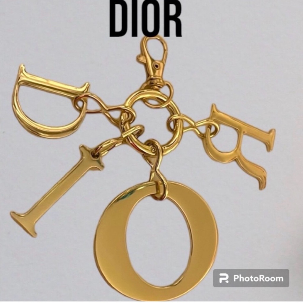 Dior Logo Letter Keychain Handbag Charm Gold Tone Metal